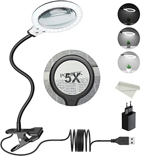 5 Fache Vergrößerung LED Lupenleuchte mit Klemm mit Smart Touch Dimmbaren Einstellungen für Handwerkliche Lesen Arbeit Nähen Hobbys Sehschwäche
