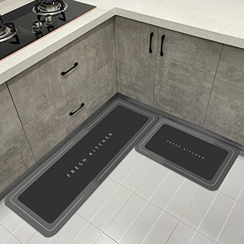 Hoimlm Küchenteppiche 2 Stück Küchen Läufer Modern Waschbar, Geometrisches Muster Küchenmatte rutschfest Für Küche, Esszimmer,40x60cm+40x120cm,Schwarz