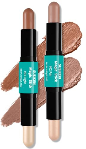 Contour Stick 2pcs, Doppelseitiger Highlighter-Make-up-Stift & Konturstift für Gesichtsformung, Langanhaltender Wasserfester Creme-Bronzer & Highlight-Sticks, Make-up-Set für Alle Hauttöne (01# +02#)