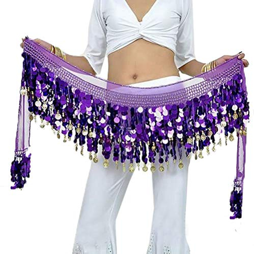 Rubruan Bauchtanz Hüfttuch Taillenkette Gürtel – Professionelles Tanzkostüm Sexy Tanzkleid Rock Outfit Zubehör mit 88 Münzen Pailletten Hüftschal für Damen Mädchen Doppellagig – 160 cm
