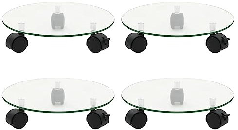 Makastle 4 Stk Pflanzenroller, Ø 28 cm Hartglas Rund Blumenroller für Außenbereich Innenbereich, Kübelroller Transportroller Pflanzenständer Transporthilfe für Pflanzen