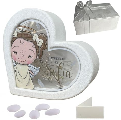 Regalami.Shop Bomboniera Lampada Angioletta Personalizzabile cm 9,5x10 Completa di Scatola, Confetti. Nastro e Bigliettino Personalizzato (Angioletta)
