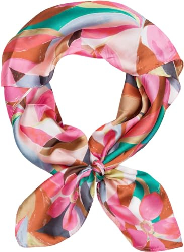 styleBREAKER sciarpa da donna con motivo floreale, foulard quadrato, foulard colorato a fiori, bandana 01016235, colore:Fucsia-Rosa-Verde