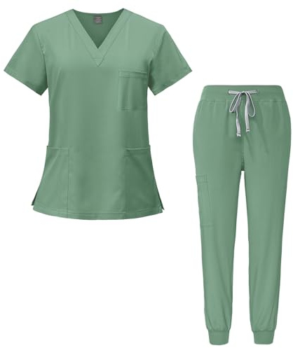 Meichoon Tuta Medica Top a Maniche Corte con Scollo a V e 3 Tasche Pantaloni Aderenti ad Asciugatura Rapida Vari Colori e Taglie Unisex DK05