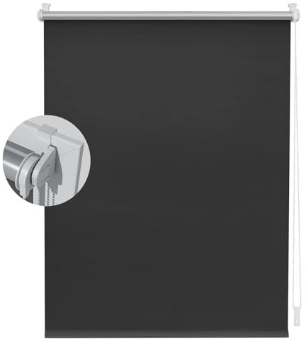 Verdunkelungsrollo Klemmfix Ohne Bohren 50 x 110 cm Hitzeschutz Und Sichtschutz, Tag-Nacht-Rollo Ohne Bohren Flexibler Seitenzug Easyfix Rollo für Tür & Fenster, Schwarz