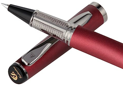 Tintenroller mit flüssiger Tinte,Metallstift, sanftes Schreiben, stilvolles Design, müheloses Schreiben, Luxus-Stifte mit Geschenketui für Männer und Frauen mit 2 Minen (Rot)