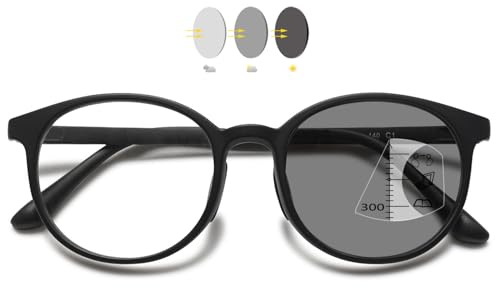 VEVESMUNDO Selbsttönende Gleitsicht Lesebrillen Blaulichtfilter Damen Herren Kunststoff Gleitsichtbrille Multifokale Progressive Runde Brillen