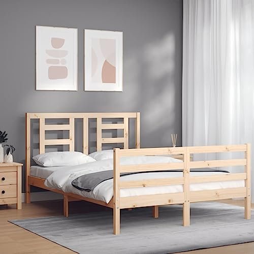 Iiaky Massivholzbett mit Kopfteil Bettgestell Bed Frame Holzbett Kopfteil Bett Schlafzimmer Bett Massivholzbetten 120x200 cm - 3194696