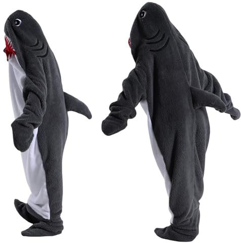 Wearable Hai Strampler Decke,Kuschelig Hai Decke Hoodie,Shark Blanket Hoodie Strampler Weich Flanell Sharkie Blanket für Erwachsene,Jugendliche,Frauen,Männer,DGray Shark-for Height 49-54/125-138CM