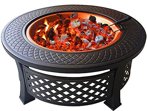 XZHOOQP Tavolo braciere per Esterno, Tavolo braciere Multifunzionale, Tavolo braciere per Esterno a Legna con griglia parascintille, Griglie per attizzatoio per Picnic