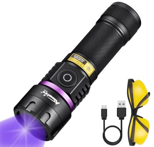 Alonefire SV116 60W Torcia UV LED Potente Professionale 365nm USB C Ricaricabile Lampada Ultravioletti per Resina, Pesca, Fluorescina, Rilevatore di Urina,Minerali con Occhiali Protettivi UV,Batteria