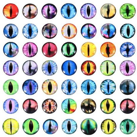 PATIKIL 15mm Dragon Eyes, 100 Pcs Round Glass Eyes Animals Crochet Eyes for Clay Doll Making Craft DIY Findings Jewelry Making, Multicolor