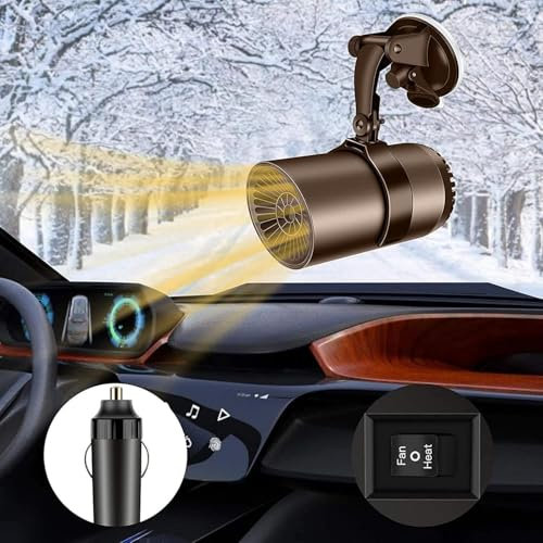 RETZLA Car Heater, 12V Portable Heater, Cigarette Lighter Plug-In Defroster, 2-in-1 Heating & Cooling Fast Defrost Defogger with Suction Cup Holder