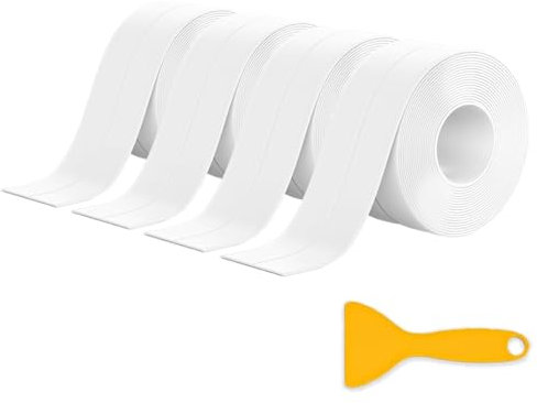 4 Rolls Bath Sealant Strip Self Adhesive, Bathroom Sealant Tape, Bathroom Sealant Strip White, Bath Sealant Tape Waterproof Bathroom Tape, Caulk Tape for Toilet, Bathtub, Sink, Wall Corner, Kitchen