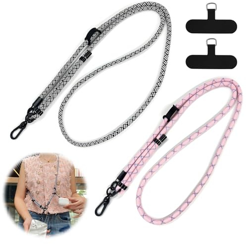 APOMOONS 2 Stück Handykette Universal mit Einsätzen, Einstellbar Handyband zum Umhängen, Handy Kette Handy Schnur Handyhülle mit Band, Handy Umhängeband für Meisten Smartphones, Rosa, Schlieren