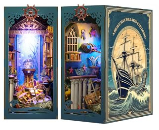 NEWREACH Book Nook Kit, DIY Miniature Dollhouse Booknook Kit with LED Night Light and Dust Cover for Adults Teens Bookshelf Decor Gifts, for Women Teenagers Craft Lovers(Seabed Riddle)