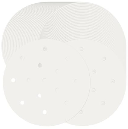 Teqooza Bamboo Steamer Liner, 6 Diameter Round Air Fryer Parchment Paper with Holes, White Anti-Stick Steamer Paper, 50 Pcs