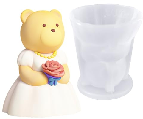 Stampo per candela di San, per orso nuziale, stampo per sapone, orso dei cartoni animati, accessorio per artigianato in resina antiaderente per candele profumate, sapone, cemento, gesso