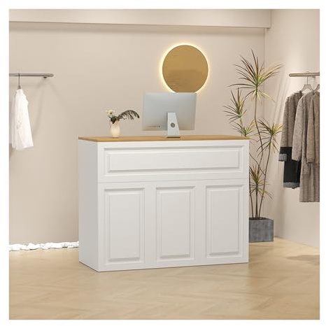 ZHENGQIAN Empfangstresen,Empfangstheke Verkaufstresen mit Schubladen,Rezeption Büromöbel,Supermarkt Convenience Store Beauty Salon Friseur Kassentheke Büromöbel,weiß(A,100cm/39.4in)