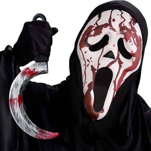 Ganbaro Halloween Scream Mask, Ghost Face Mask with Blood Pump, Adult, Suitable for Halloween, Carnival, Masquerade, Role Playing