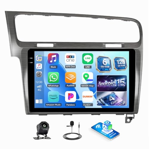 Android 15, 4G+128G GOHHDL Radio Coche para Volkswagen VW Golf 7 2012-2020 Carplay Android Auto, Radio para Coche de 10 Pulgadas 2Din con GPS Navi WiFi Bluetooth FM/RDS EQ SWC Cámara&Mic