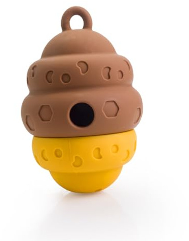 HanQZen Naturkautschuk-Hundeball mit Leckerli-Spender – Interaktives Kauspielzeug zur Zahnreinigung für Hunde Aller Größen – Füllbarer Spielball für Indoor & Outdoor (Braune Wabe)