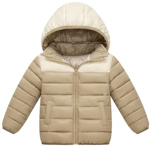 Jamron Barn vinter varm quiltad kappa lätt packbar pufferjacka med huva, B-khaki, 170
