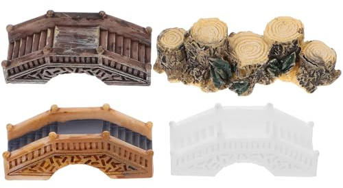 CLISPEED 4 Stück Kleiner Gartenbrücken aus Kunststoff Miniatur Bogenbrücken Statuen Wetterfeste Gartendekoration für Mikro Landschaft Puppenhaus und Outdoor Bereich