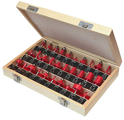 Faithfull FAIRBS30 1/4 tum TC router bit set med 30 med förvaringsfodral, röd/silver