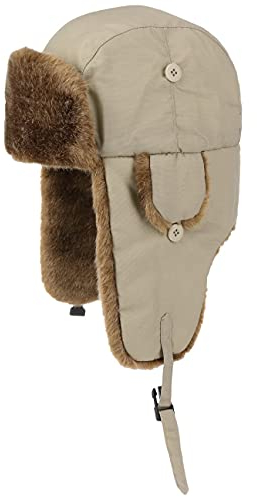 Eco Polar Lapeer Fliegermütze Damen/Herren - Pilotenmütze wasserabweisend (mit Teflon beschichtet) - Herrenlapeer mit Ohrenklappen - Fellmütze (Kunstfell) - Mütze Herbst/Winter beige M (56-57 cm)