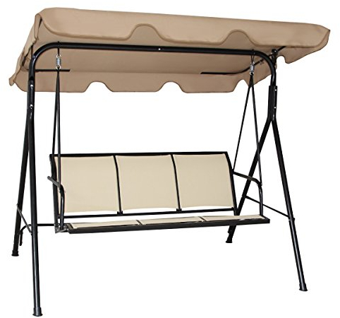 COSTWAY Hollywoodgunga trädgårdsgunga, gungbänk, trädgårdsfåtölj med soltak, 3-sitsig (ljusbrun) (beige)