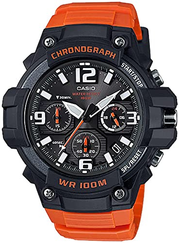 Casio Herrklocka Heavy Duty Duty Chronograph kvarts automatisk klocka i rostfritt stål och harts, orange (modell: MCW-100H-4AVCF), orange