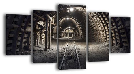 Leinwandbild Kohlebergwerk LW221 Wandbild, Bild auf Leinwand, 5 Teile, 210 x 100 cm, Kunstdruck Canvas, XXL Bilder, Keilrahmenbild, fertig aufgespannt, Bild, Holzrahmen, Polen, Untertage , Bergwerk