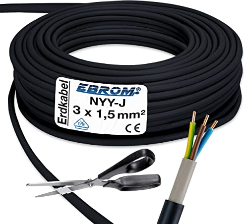 Cable de tierra NYY-J 3 x 1,5 mm² metro en los metros exactamente: Cables de corriente de alta intensidad – Cable de tierra PVC negro – – Selección en 1 metro pasos – Ejemplo: 20 m, 25 m, 35 m, 50 m