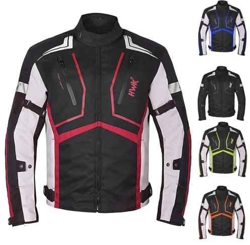 HWK Motorcycle Jacket for Men and Women Scorpion with Cordura Fabric for Enduro Motorbike Riding and Armor Foam Padding for Impact Protection, Dual Sport Motorcycle Jacket - Red, Small