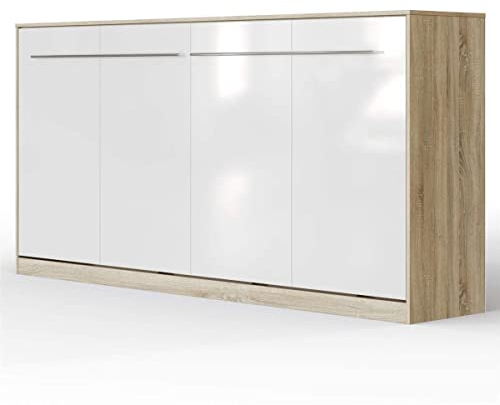 SMARTBett Schrankbett Standard Eiche Sonoma/Weiss Hochglanzfront 90 Horizontal