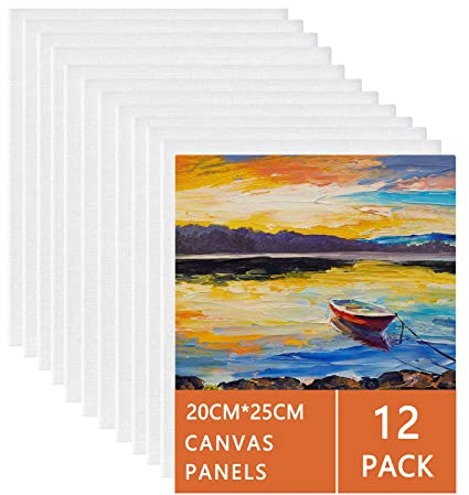 Koncci Leinwand zum Bemalen Aus Baumwolle (12 Stück) – 20 x 25 cm, Vorgespannte Weiße Künstler Canvas Panel Leinwände zum Malen Set Strukturpaste Leinwand - Geeignet für Acryl und Ölfarben