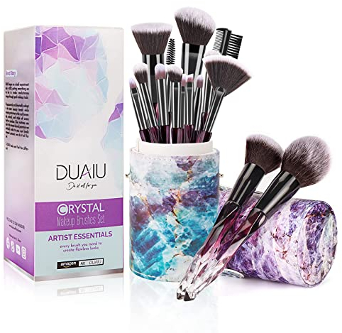DUAIU Pennelli da trucco con setole sintetiche di alta qualità, manico in cristallo, set di pennelli per fondotinta, viso, labbra, occhi, set professionale con confezione regalo stellata (viola)