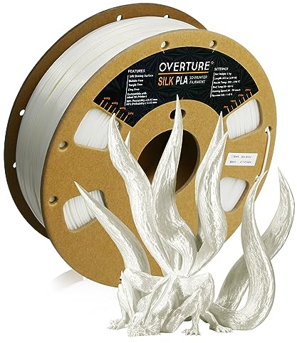 OVERTURE Silk PLA Filament 1.75mm, 1kg 3D Drucker Filament Seide PLA, Maßgenauigkeit +/- 0.03 mm(Seide Weiß)