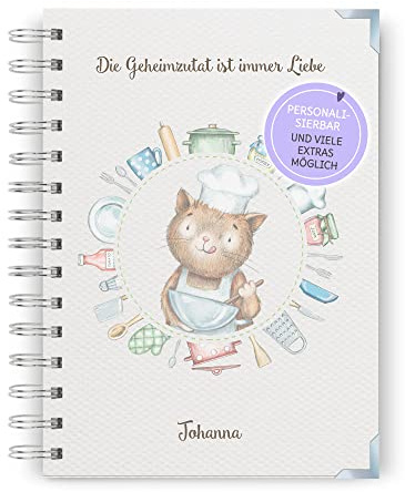 Feenstaub Rezeptbuch zum selber schreiben mit Inhaltsverzeichnis, personalisiert mit Name & Spruch A5 Kochbuch zum selber ausfüllen, mein Rezeptbuch mit Vorlage, personalisiertes Kochbuch