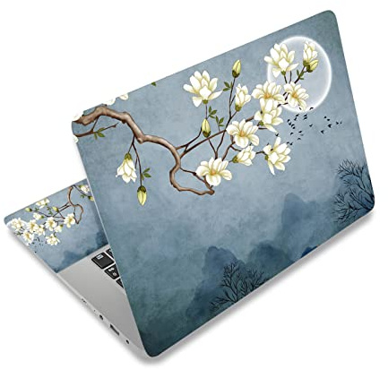 AIMSA Autocollant pour ordinateur portable 12, 13, 13,3, 14, 15,4, 15,4, 15,6, couverture universelle en vinyle pour ordinateur portable, netbook, PC 15,6, motif fleur de magnolia blanche