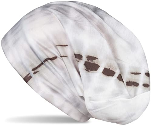 styleBREAKER Unisex tyg beanie mössa med batik ränder mönster tryck, lätt lång beanie med gradient 04024187, Ljusgrå-oliv, En Storlek