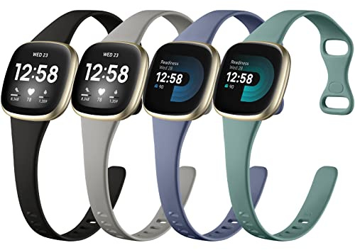 Oielai 4er-Pack kompatibel mit Fitbit Versa 4/3, Sense 2/1 Armband für Damen und Herren, schlankes Silikon-Sport-Ersatzband, Größe S