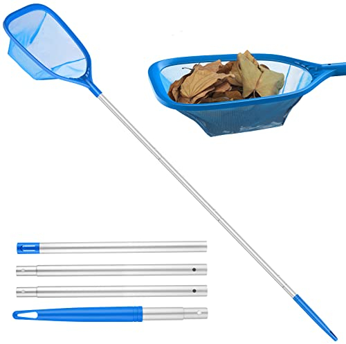 Mowend 145cm Skimmer Pool Kescher, Poolreinigung Kescher Feinmaschig mit Stab 1,14M Langer Aluminiumstange, 17,5cm Tief Kescher für Pool, Spa, Teiche, Whirlpools