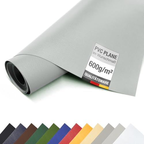 ANKO PLANEN telo per camion in PVC 600 g/m² al metro – telo di copertura industriale pesante con tessuto rinforzato, finitura opaca di alta qualità (Grigio, 2,5 m x 10 m)