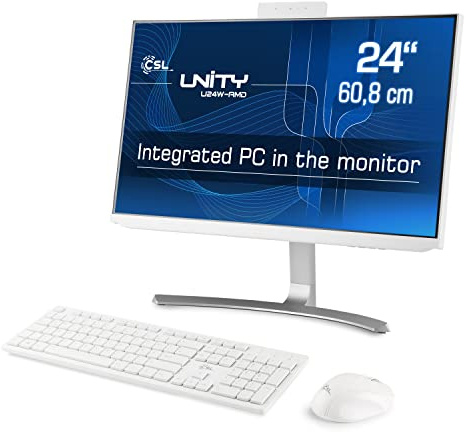 All-in-One-PC CSL Unity U24W-AMD, 60,5 cm (23,8 Zoll, 1920x1080 Full HD) - Leistungsstarker AIO (AMD Ryzen 7 5700G CPU 8x3800 MHz, 4000 GB M.2 SSD, 64 GB DDR4-RAM, Windows 11 Pro), weiß