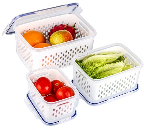 BELLE VOUS 3er Pack Frischhaltedosen zur Obst Aufbewahrung im Kühlschrank - Gemüsebox Set - Gemüse Aufbewahrungsbox - Aufbewahrung für Gemüse und Obst im Kühlschrank