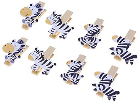 NUOBESTY 40 Pcs Cartoon Zebra Wooden DIY Photo Clip Holder for Cards and Hanging Photo Collage – Adorable Attractive Design with Firm Holding Stable Grip
