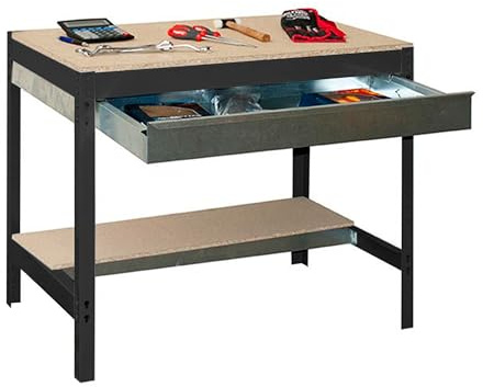 Simon Rack Arbetsbänk med låda, 600 kg Lastkapacitet, 842x1210x760 mm, DIY Arbetsbord Garage, Antracit/Trä – BT0