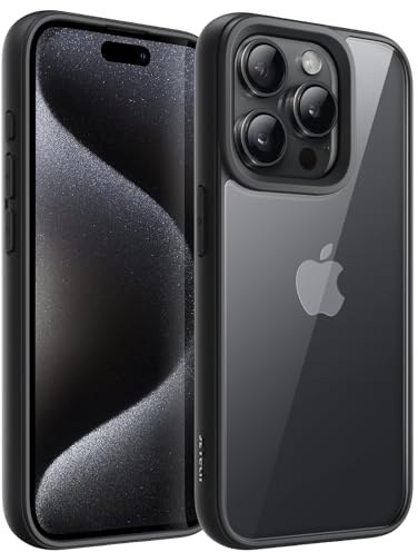 JETech Hülle für iPhone 15 Pro 6,1-Zoll, Stoßfestes Handy Stoßfänger Schutzhülle, Solid Farbe Matt TPU Rahmen, Anti-Kratzer Transparent Rückseite (Schwarzes Titan)